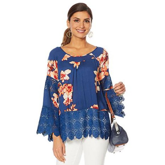 curations Tops - Curations Blue, Flowery, Eyelet Top NWOT